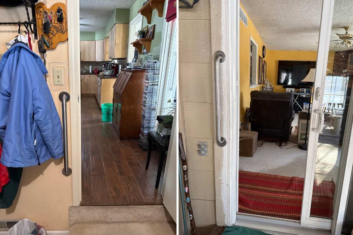 Images of two grab bars installs by doorways to enhance safety for aging-in-place by Fox Home Innovations Images of two grab bars installs by doorways to enhance safety for aging-in-place by Fox Home Innovations