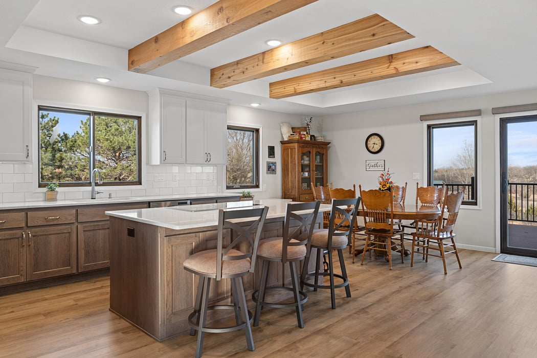 kitchen remodel in manhattan kansas with wood beams on ceiling