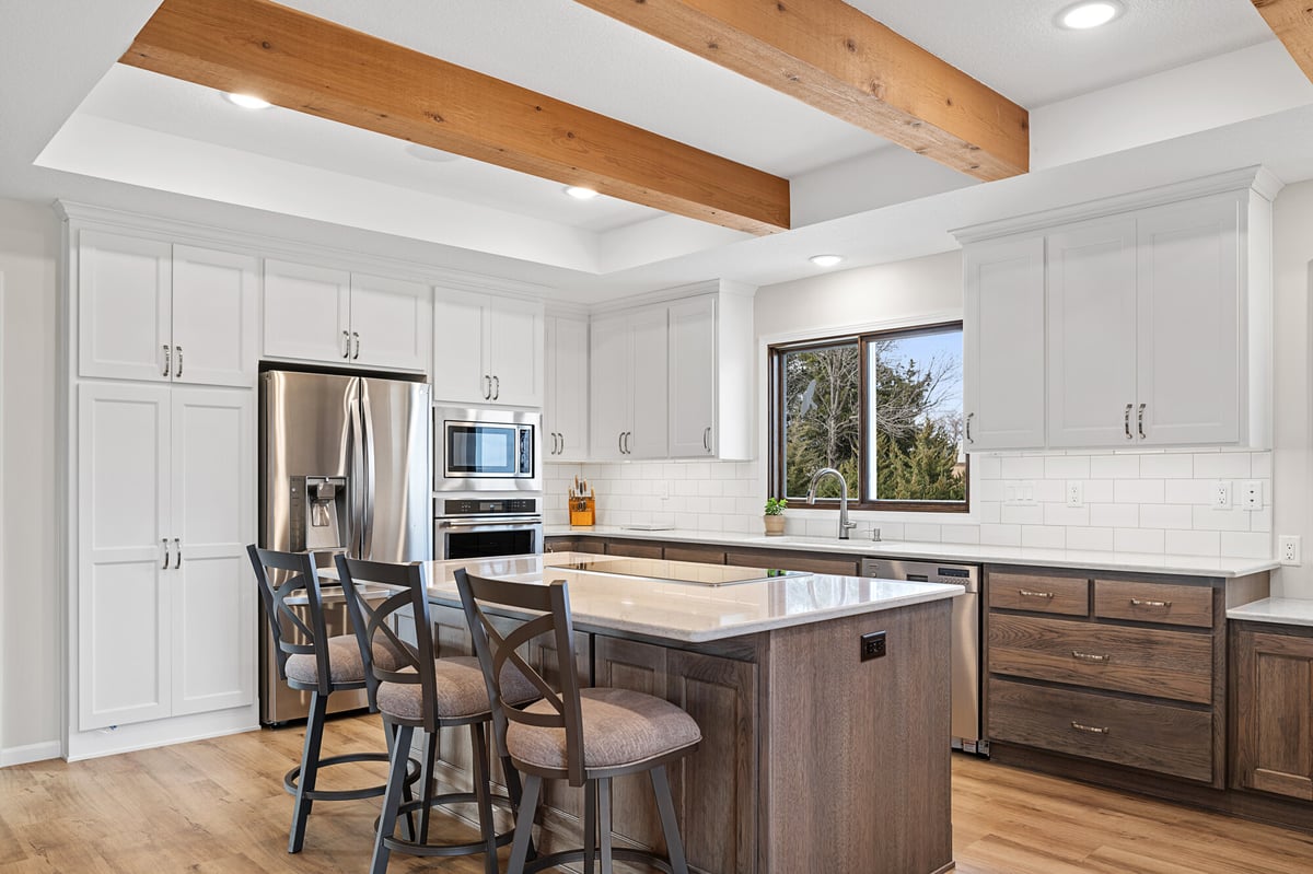 kitchen remodel in manhattan ks with wood beams on ceiling