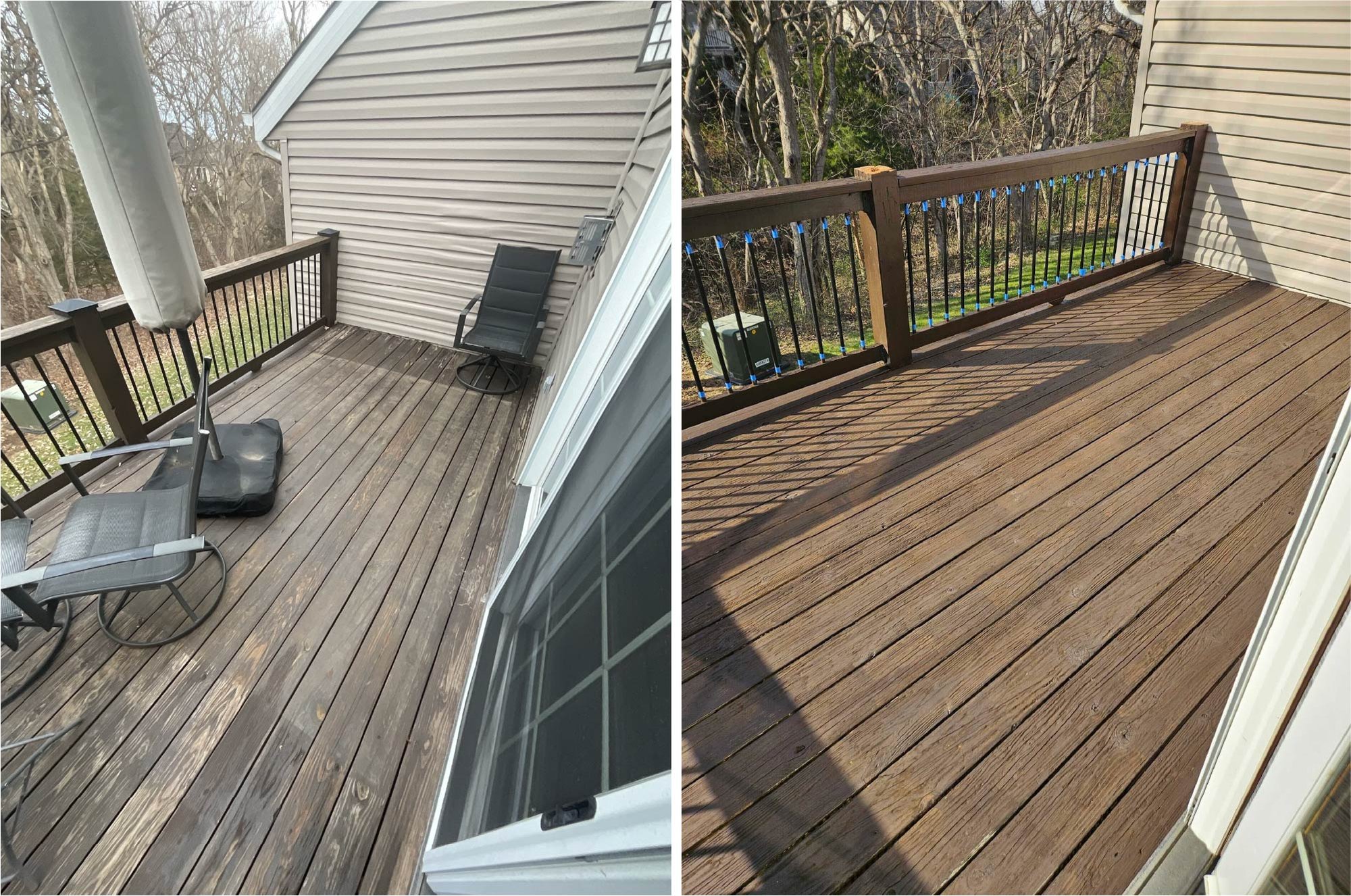 Before and after photos of a refinished deck Before and after photos of a refinished deck